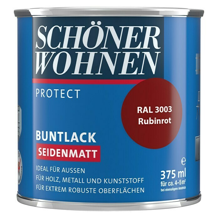 Schöner Wohnen ProfiDur Buntlack RAL 3003 (Rubinrot, 375 ml, Seidenmatt)