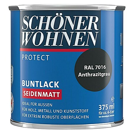 SCHÖNER WOHNEN-Farbe Protect Buntlack RAL 7016 (Anthrazitgrau, 375 ml, Seidenmatt)
