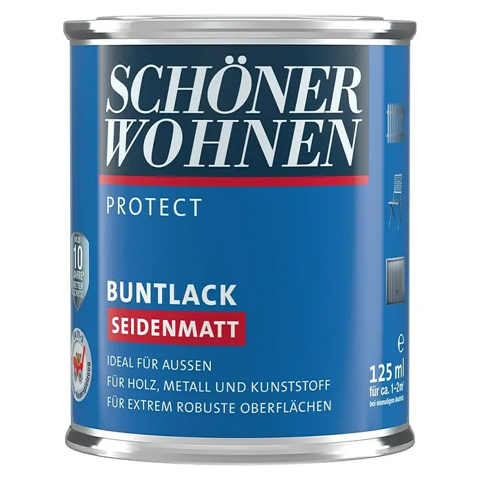 SCHÖNER WOHNEN-Farbe Protect Buntlack - Altweiß, Seidenmatt, 125 ml, Lösemittelbasiert - Dose Schönner Wohnen Buntlack Protect seidenmatt für Holz, Metall und Kunststoff, ideal für Außen.