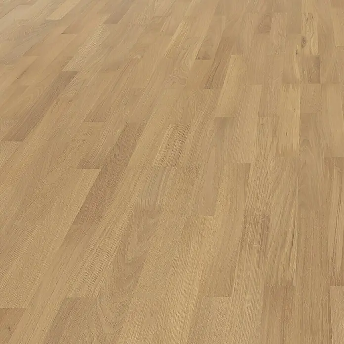 Living by Haro Parkettmuster Eiche Pure Naturöl - 290 x 180 x 12 mm, Schiffsboden - Nahaufnahme eines hellen, modernen Parkettbodens mit warmer Holzmaserung und natürlicher Ausstrahlung für ein gemütliches Ambiente.