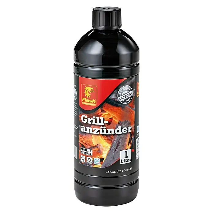 Flash Anzündmittel - 1 l - Eine Flasche Grillanzünder der Marke Flash, 1 Liter Inhalt, für ein müheloses Anzünden des Grills.