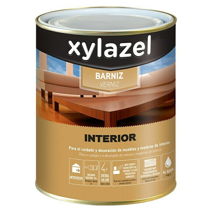 Xylazel Barniz Interior al agua (Nogal, 750 ml, Brillante)