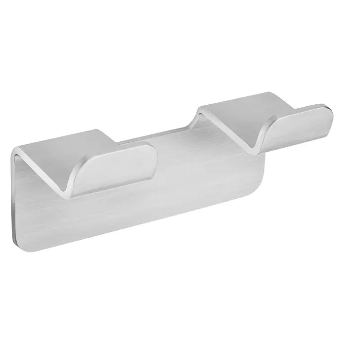 Aquasanit Skyline Colgador - 2 ganchos - Un perchero de pared plateado cepillado con dos ganchos, perfecto para toallas o chaquetas, ofrece una solución moderna y que ahorra espacio.
