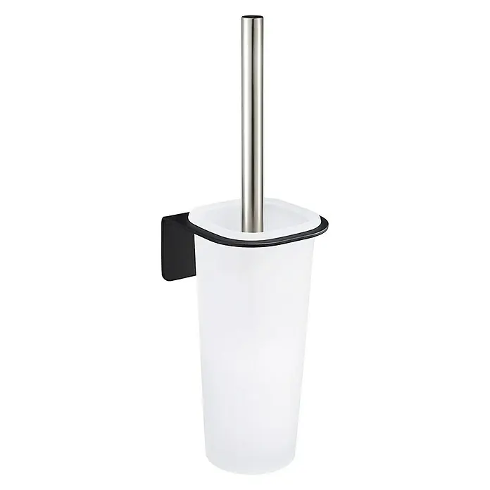 Aquasanit Skyline Black Escobillero - Acero inoxidable, Negro - Escobilla de baño de pared con cepillo de acero inoxidable y soporte de plástico negro para un accesorio de baño elegante.