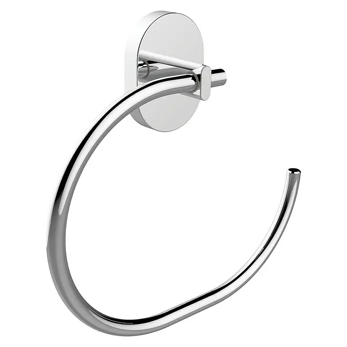 Aquasanit Link Toallero de anilla - Cromo, Resplandeciente - Un toallero metálico redondo y brillante, montado en la pared de un baño, diseñado para colgar toallas con estilo y añade estilo.