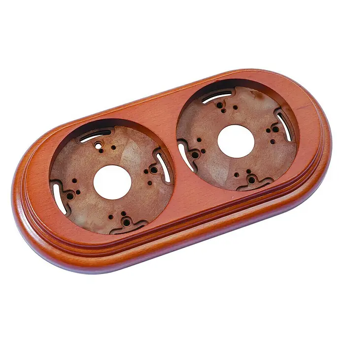 Fontini Garby Marco - Madera, Modelo de mecanismos: x 2, Instalar - Un elegante soporte de madera oblongo con dos huecos redondos, perfecto para velas o pequeñas decoraciones.