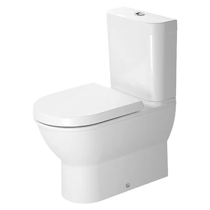 Duravit Darling New Stand-WC für Kombination - Mit Spülrand, Mit schmutzabweisender Glasur, Spülform: Tief, WC Abgang: Senkrecht, Weiß - Ein weißes Stand-WC mit Spülkasten, ideal für moderne Badezimmer. Das WC zeichnet sich durch sein schlichtes und elegantes Design aus.