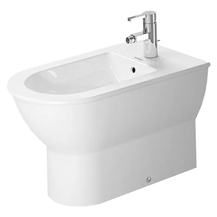 Duravit Darling New Stand-Bidet - 37 x 63 cm, Weiß, Keramik, Mit schmutzabweisender Glasur - Ein elegantes, weißes Bidet mit modernem Chromhahn. Das Sanitärprodukt ist minimalistisch gestaltet und passt in jedes moderne Badezimmer.