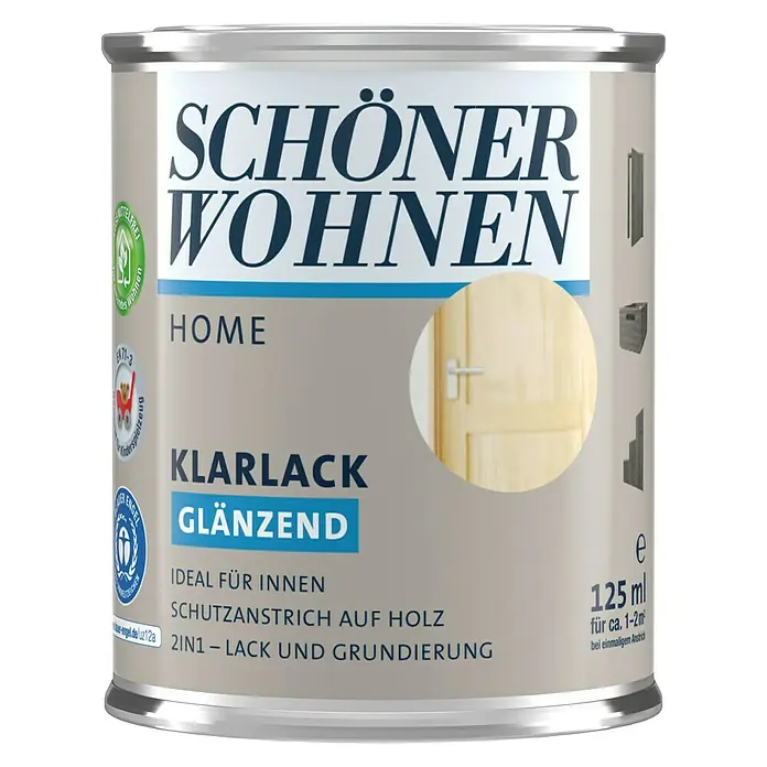 SCHÖNER WOHNEN-Farbe Home Klarlack - Farblos, Glänzend, 125 ml, Wasserbasiert - Dose Klarlack glänzend von Schöner Wohnen Home, 125ml für Holzschutzanstrich und Grundierung im Innenbereich.