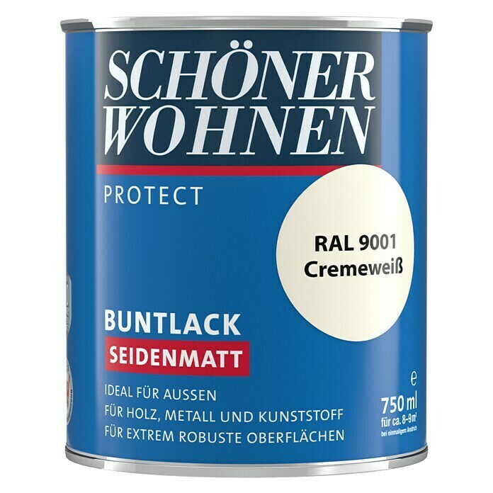 Schöner Wohnen ProfiDur Buntlack RAL 9001 (Cremeweiß, 750 ml, Seidenmatt)