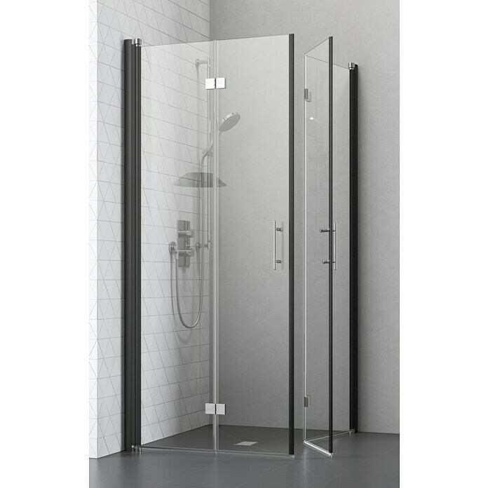 Camargue Eckdusche (L x B x H: 90 x 90 x 195 cm, Beschichtet, Stärke: 6 mm, Schwarz)