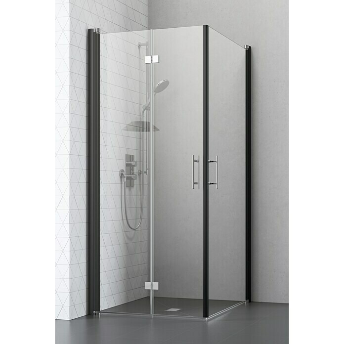 Camargue Eckdusche (L x B x H: 100 x 90 x 195 cm, Beschichtet, Stärke: 6 mm, Schwarz)