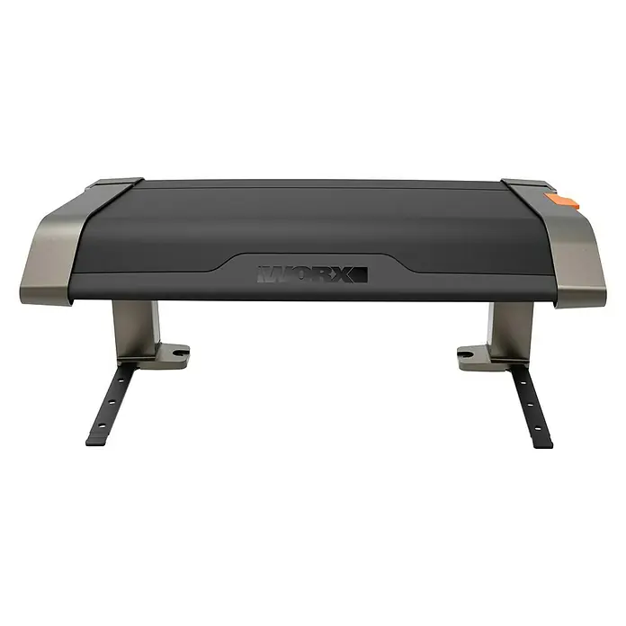 Worx Landroid Mähroboter-Garage - L x B x H: 706,3 x 554 x 397,5 mm, Schwarz, Worx Landroid Mähroboter - Nahaufnahme des WORX-Werkzeugständers, der eine robuste und tragbare Arbeitsfläche für verschiedene Projekte bietet.