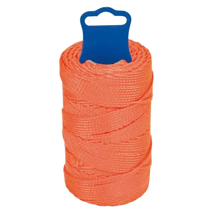Cordel de albañil 8842 - Ø x L: 1,8 mm x 100 m, Plástico, Naranja - Un rollo de cordel de albañil naranja neón con un mango azul para dispensar y guardar fácilmente la cuerda para proyectos de construcción.