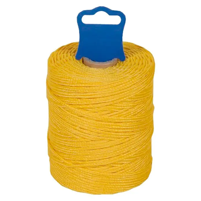 Cordel de albañil 8841 - Ø x L: 1,5 mm x 100 m, Plástico, Amarillo - Hilo de albañil amarillo en bobina con soporte azul, ideal para alineaciones precisas.