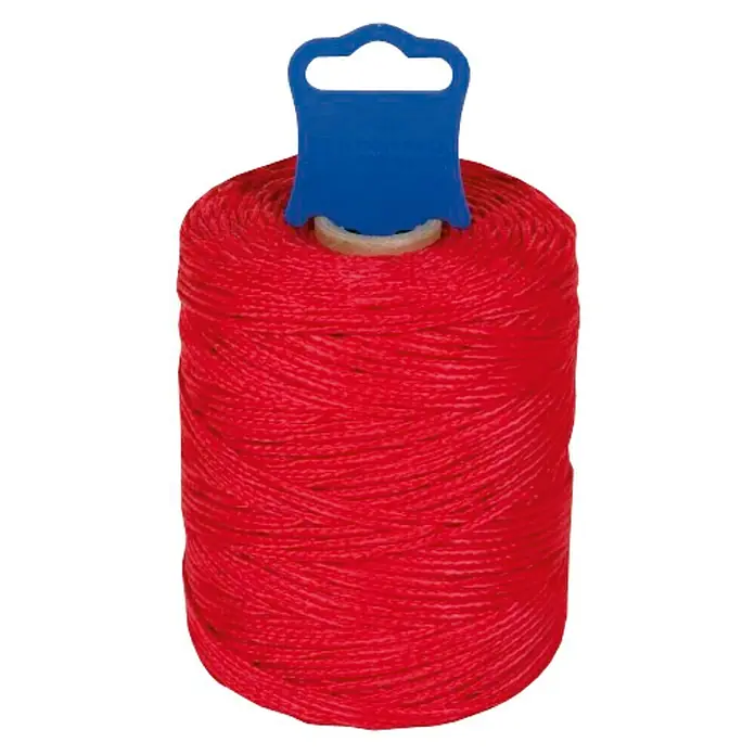 Cordel de albañil 8841 - Ø x L: 1,5 mm x 100 m, Plástico, Rojo - Hilo de albañil rojo en bobina con mango azul para desenrollar y marcar fácilmente en obras.