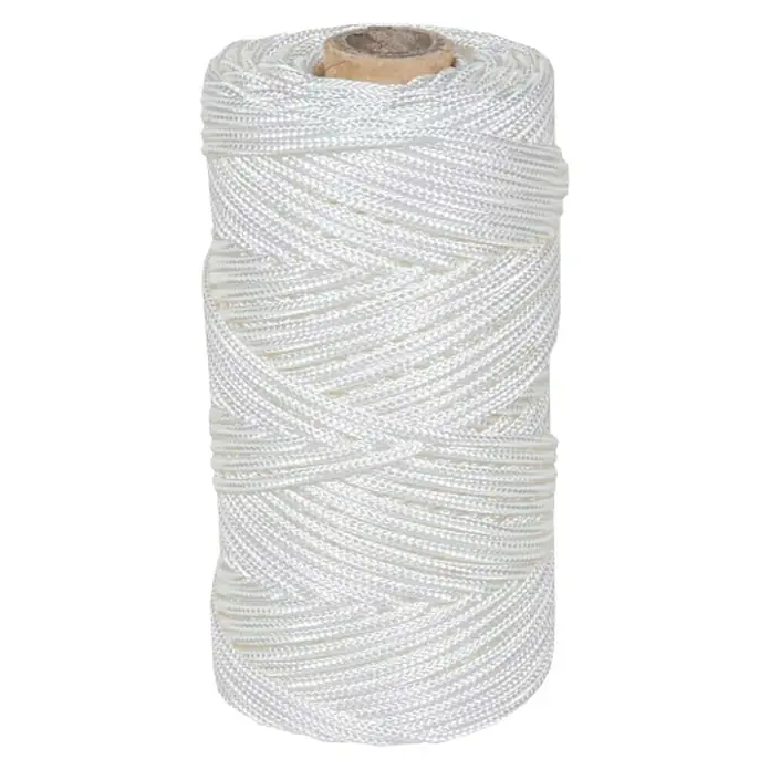 Cuerda - 2,5 mm x 25 m, Plástico, Blanco - Un cilindro de cuerda trenzada blanca enrollada en una bobina. Ideal para manualidades, hacer joyas y otros proyectos creativos.
