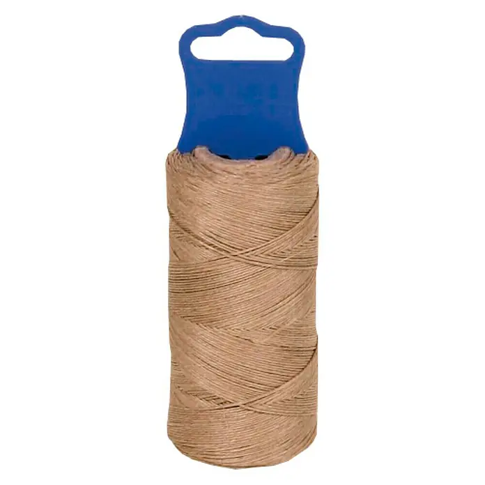 Ovillo de cordel de cáñamo - Ø x L: 1,5 mm x 50 m, Materiales naturales, Natural - Carrete de cordel de albañil marrón con mango azul, perfecto para alinear líneas rectas en obras. El material duradero garantiza resultados precisos.