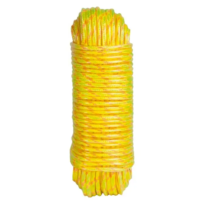 Cuerda fantasía - 5 mm x 25 m, Poliéster, Amarillo, Carga soportada: 50 kg - Cuerda amarilla, enrollada y empaquetada para un fácil almacenamiento, ideal para acampar, navegar o uso diario.