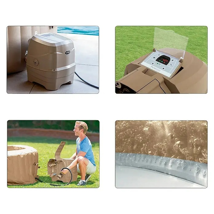 Intex Pure Spa Hidromasaje móvil Bubble - Ø x Al: 196 x 71 cm, Beige/Blanco, 800 l - Intex PureSpa: El sistema de hidromasaje inflable con unidad de control, mandos y agua burbujeante para la relajación.