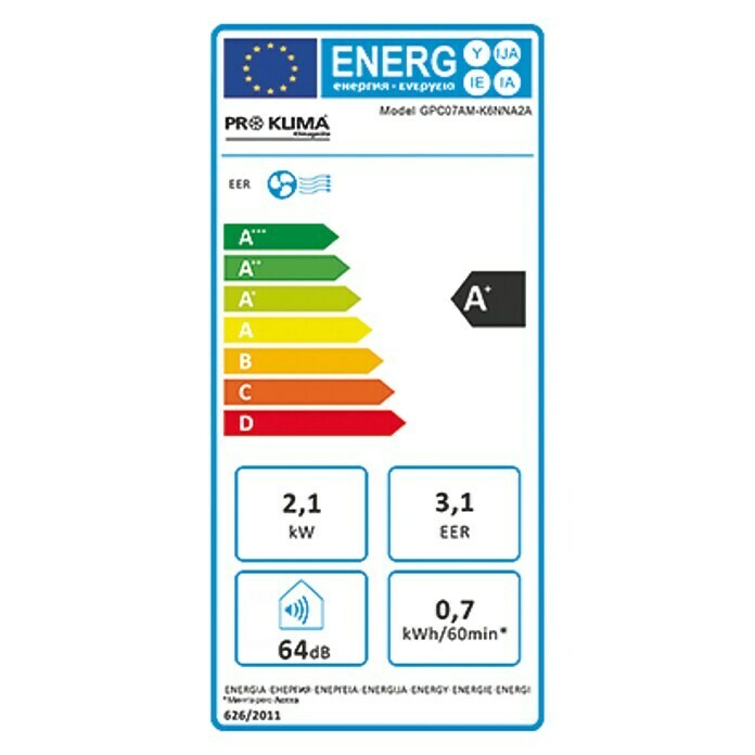 Proklima Mobiles Klimagerät Purity 7.000 WiFiMax. Kühlleistung je Gerät in BTU/h: 7.000 BTU/h, Passend für: Räume bis 20 m² Unknown