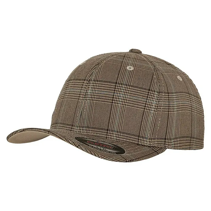 Flexfit Baseballkappe Glen Check - Braun/Khaki, L/XL - Elegante karierte Baseballkappe mit vorgebogenem Schirm und verstellbarem Riemen für eine bequeme Passform, ein modisches Accessoire für jeden Anlass.