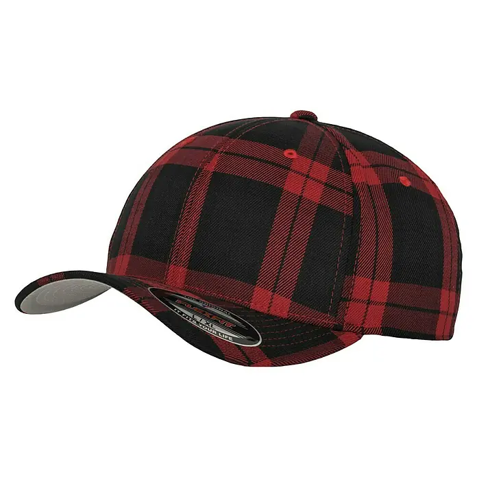 Flexfit Baseballkappe Tartan - Schwarz/Rot, L/XL - Eine karierte Baseballkappe in Rot und Schwarz, ideal für einen lässigen Look. Perfekt für Sport und Freizeit!
