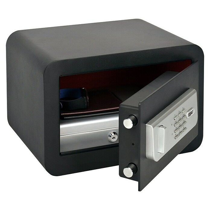 Caja fuerte (L x An x Al: 35 x 25 x 23 cm, Cerradura de combinación electrónica, Negro)