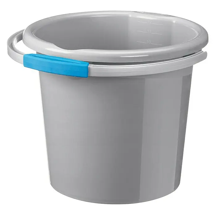 Sunware Waterline Eimer - Silber, 12 l - Grauer Eimer mit blauem Griff. Ideal für Reinigungsarbeiten und den Haushalt. Praktischer Helfer für viele Zwecke.