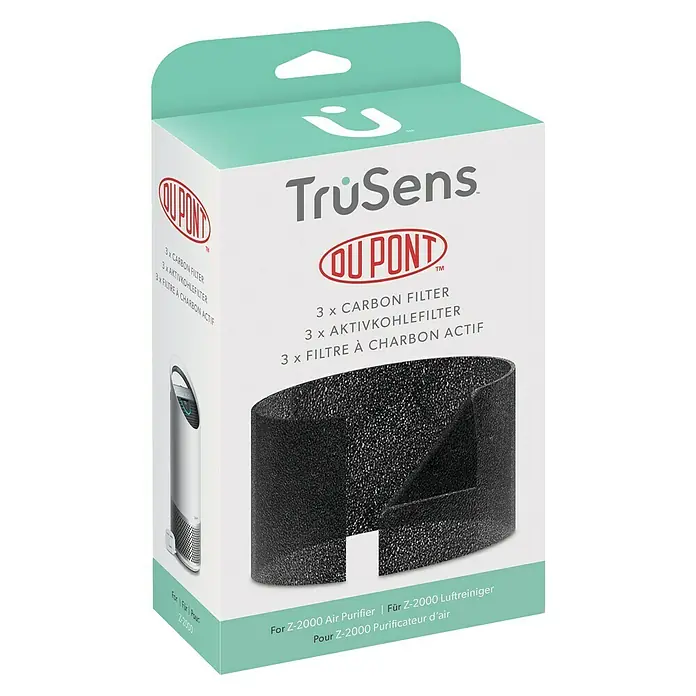 Leitz TruSens Filtro de carbón activo Z-2000 - Específico para: Purificador de aire TruSens Z-2000 - Imagen de un paquete de filtro de repuesto TruSens con 3 filtros de carbón para el purificador de aire Z-2000.