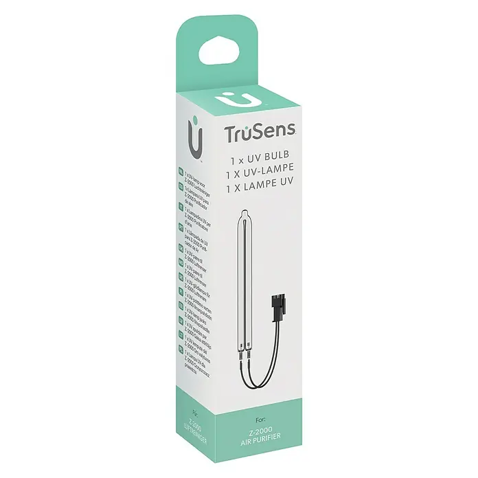 TruSens Ersatzlampe UV - 3,5 x 3,5 x 21,5 cm, Passend für: TruSens Luftreiniger Z-2000 - Produktverpackung einer TrüSens UV-Lampe für Luftreiniger.