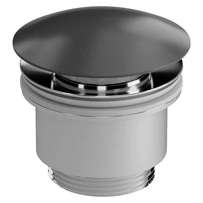 Válvula click clack Color - 1¼'', Antracita - Primer plano de un desagüe de lavabo gris moderno, ideal para diseños de baño elegantes.