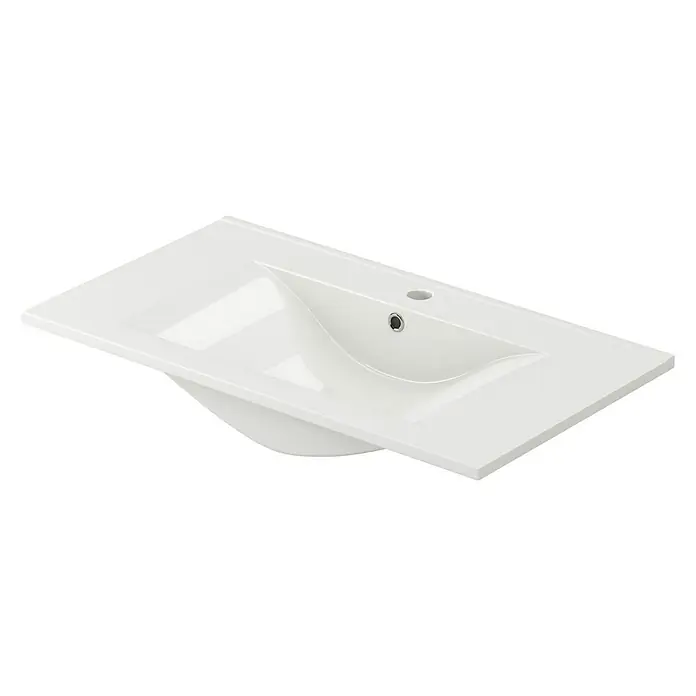 Lavabo PR - 46 x 81 cm, Orificios para grifo: Medio, Con desbordamiento, Blanco - Un elegante lavabo de cerámica blanca brillante. Una adición ideal para cualquier baño moderno.