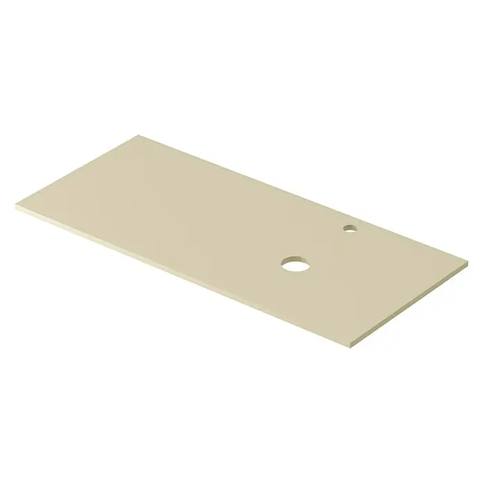 Encimera para lavabo Mineral derecha - L x An x Al: 46 x 121 x 1,5 cm, Crema - Tablero de escritorio beige con dos agujeros preperforados, perfecto para un espacio de trabajo moderno. Superficie duradera y fácil de montar.