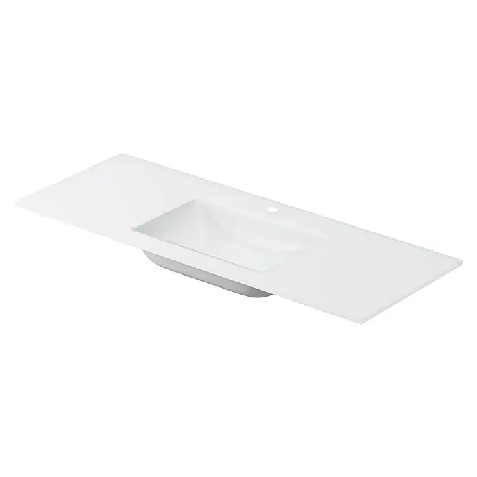 Lavabo Cristal - 101 x 46 cm, Orificios para grifo: Medio, Con desbordamiento, Blanco optico - Encimera de lavabo moderna blanca con lavabo integrado para un diseño de baño elegante. El complemento perfecto para tu baño.