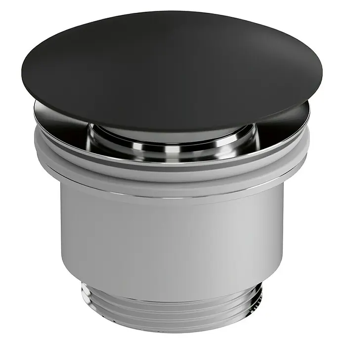 Válvula click clack Color - 1¼'', Negro - Desagüe de lavabo con tapón negro y acabado cromado, un detalle elegante para cualquier baño moderno.