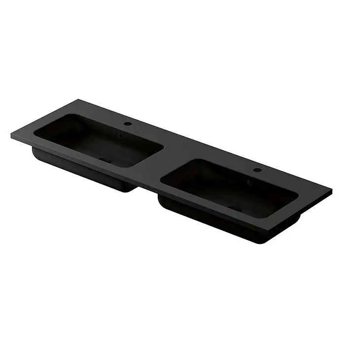 Lavabo doble Zeppelin - 120,5 x 45,5 cm, Negro - Lavabo doble negro para un diseño de baño moderno.