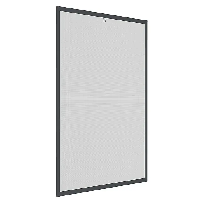 Easy Life proLINE 2 Insektenschutzfenster - B x H: 100 x 120 cm, Anthrazit, Montage Insektengitter: Klemmen - Nahaufnahme eines grauen Insektenschutzgitters mit Aluminiumrahmen, das Insekten fernhält und eine gute Luftzirkulation ermöglicht.