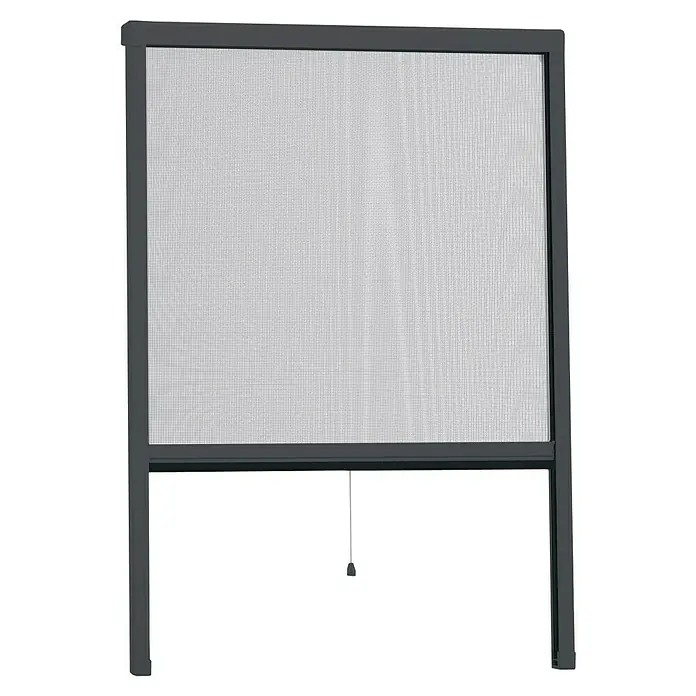 Easy Life easyHold Insektenschutz-Fensterrollo - B x H: 160 x 170 cm, Montage Insektengitter: Klemmen, Farbe Rahmen: Anthrazit - Ein graues, einrollbares Fliegengitter mit einem Zugband, das vor Insekten schützt und für eine gute Belüftung im Raum sorgt.