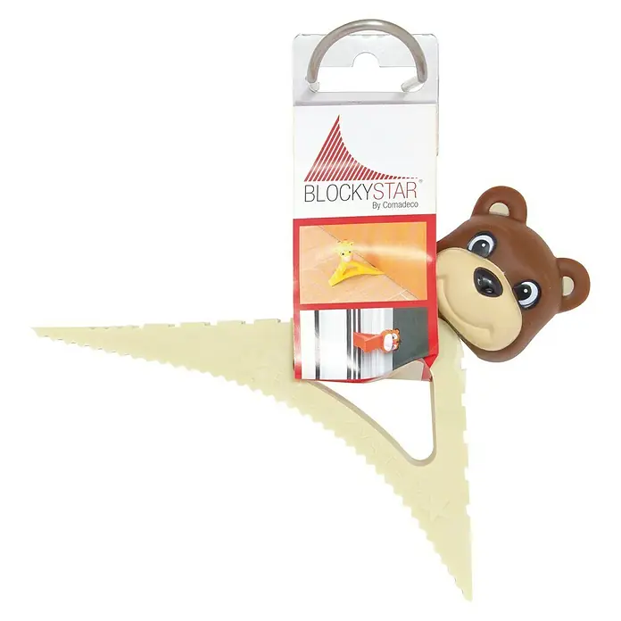 Retenedor para puerta y ventana Blockystar - Multicolor - Un juego de topes para puertas Blockystar, con una cuña triangular y una cabeza de oso, empaquetado con un colgador de metal. Ideal para mantener las puertas abiertas.