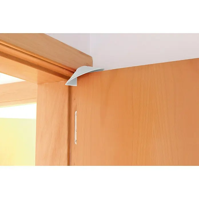 Tope de puerta y ventana Ovni Blockystar - Plástico, Ø x Al: 12 x 3 cm, Blanco - Un tope de puerta blanco mantiene una puerta de madera abierta y evita que se cierre de golpe. ¡Práctico y seguro!