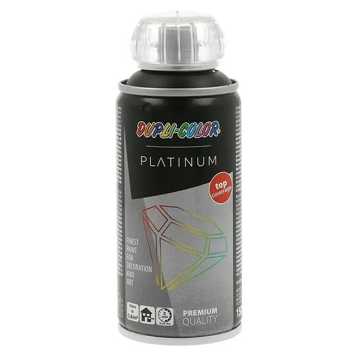 Dupli-Color Platinum Sprühlack RAL 9005 - Tiefschwarz, Seidenmatt, 150 ml - Dose Dupli-Color Platinum Sprühlack in elegantem Design, ideal für Dekorationen und Kunstprojekte mit hochwertiger Qualität.