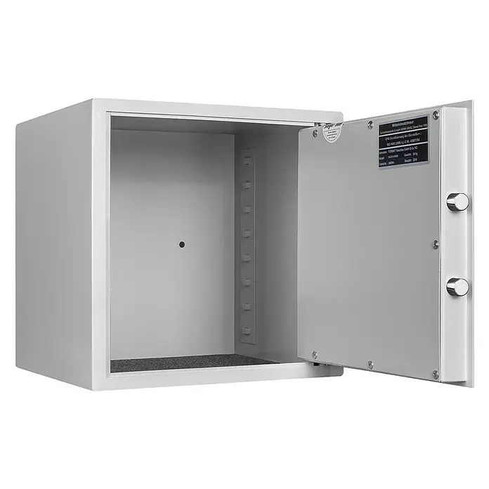 Format Möbeltresor F 2 - L x B x H: 350 x 380 x 380 mm, Doppelbart-Hochsicherheitsschloss, 42 l - Offener grauer Möbeltresor mit doppelter Verriegelung und schwarzer Innenausstattung. Sicherer Schutz für Wertgegenstände und Dokumente.