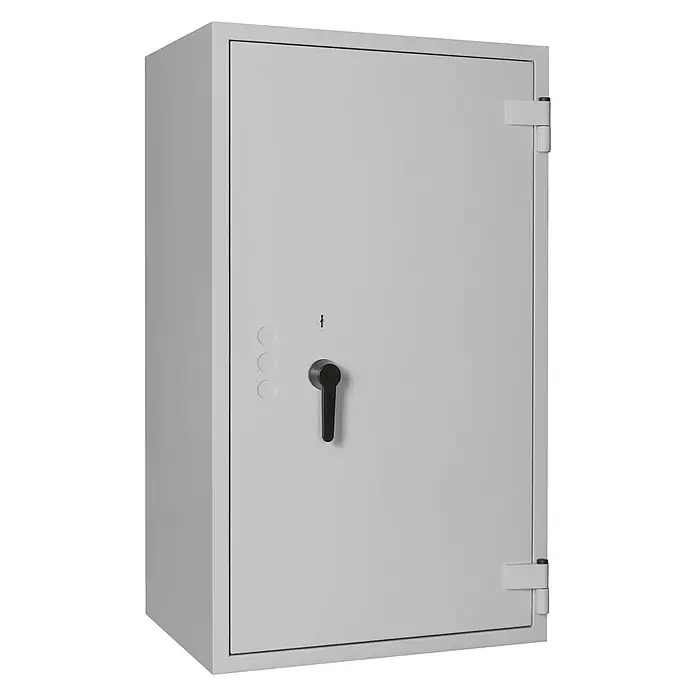 Format Stahlbüroschrank SB Pro 40 - Doppelbart-Hochsicherheitsschloss, L x B x H: 550 x 700 x 1.200 mm - Grauer Möbeltresor mit schwarzem Griff. Ideal für die sichere Aufbewahrung von Wertsachen und Dokumenten im Büro oder zu Hause.