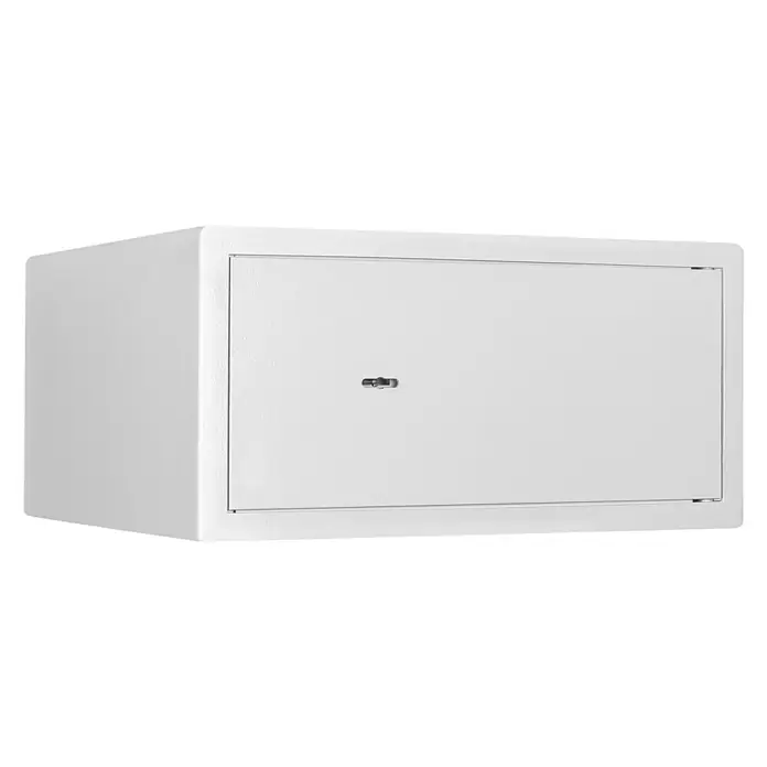 Format Möbeltresor F 1 - L x B x H: 375 x 380 x 190 mm, Doppelbart-Hochsicherheitsschloss, 23 l - Abbildung eines weißen Safes mit abschließbarer Tür, ideal für die sichere Aufbewahrung von Wertgegenständen im Büro oder zu Hause.