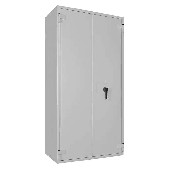Format Stahlbüroschrank SB Pro 80 Z - Doppelbart-Hochsicherheitsschloss, L x B x H: 550 x 950 x 1.900 mm - Grauer Metallschrank mit zwei Türen und einem Griff, ideal für Büro oder Lagerung. Robuste Bauweise für langanhaltende Nutzung.