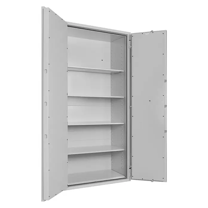 Format Stahlbüroschrank SB Pro 80 Z - Doppelbart-Hochsicherheitsschloss, L x B x H: 550 x 950 x 1.900 mm - Offener, weißer Tresor mit mehreren Regalen zur sicheren Aufbewahrung von Wertsachen und Dokumenten. Optimal für Büro und Zuhause.