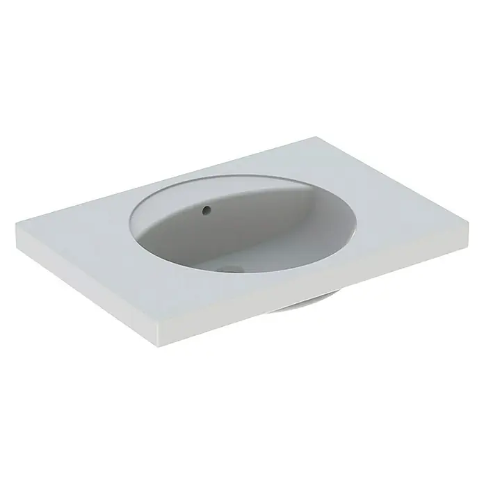 Geberit Preciosa Waschtisch - 80 x 55 cm, Ohne Spezialglasur, Hahnloch: Ohne, Mit Überlauf, Weiß - Eine stilvolle Waschtischplatte mit integriertem Waschbecken in schlichtem Weiß. Ideal für moderne Badezimmerdesigns und eine elegante Badgestaltung.