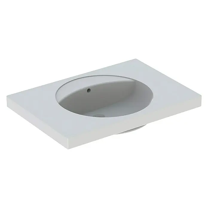 Geberit Preciosa Waschtisch - 80 x 55 cm, Mit schmutzabweisender Glasur, Hahnloch: Ohne, Mit Überlauf, Weiß - Waschbecken-Aufsatz mit ovaler Form und integriertem Ablauf. Modernes Design für Badezimmer und WCs.