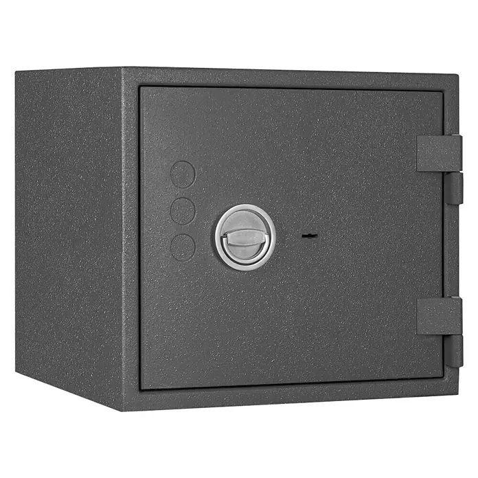 Format Feuerschutztresor PSL 3 - Doppelbart-Hochsicherheitsschloss, L x B x H: 450 x 505 x 450 mm - Bild eines Tresors mit Drehknopf. Ideal für Zuhause oder das Büro, um Wertsachen sicher aufzubewahren.